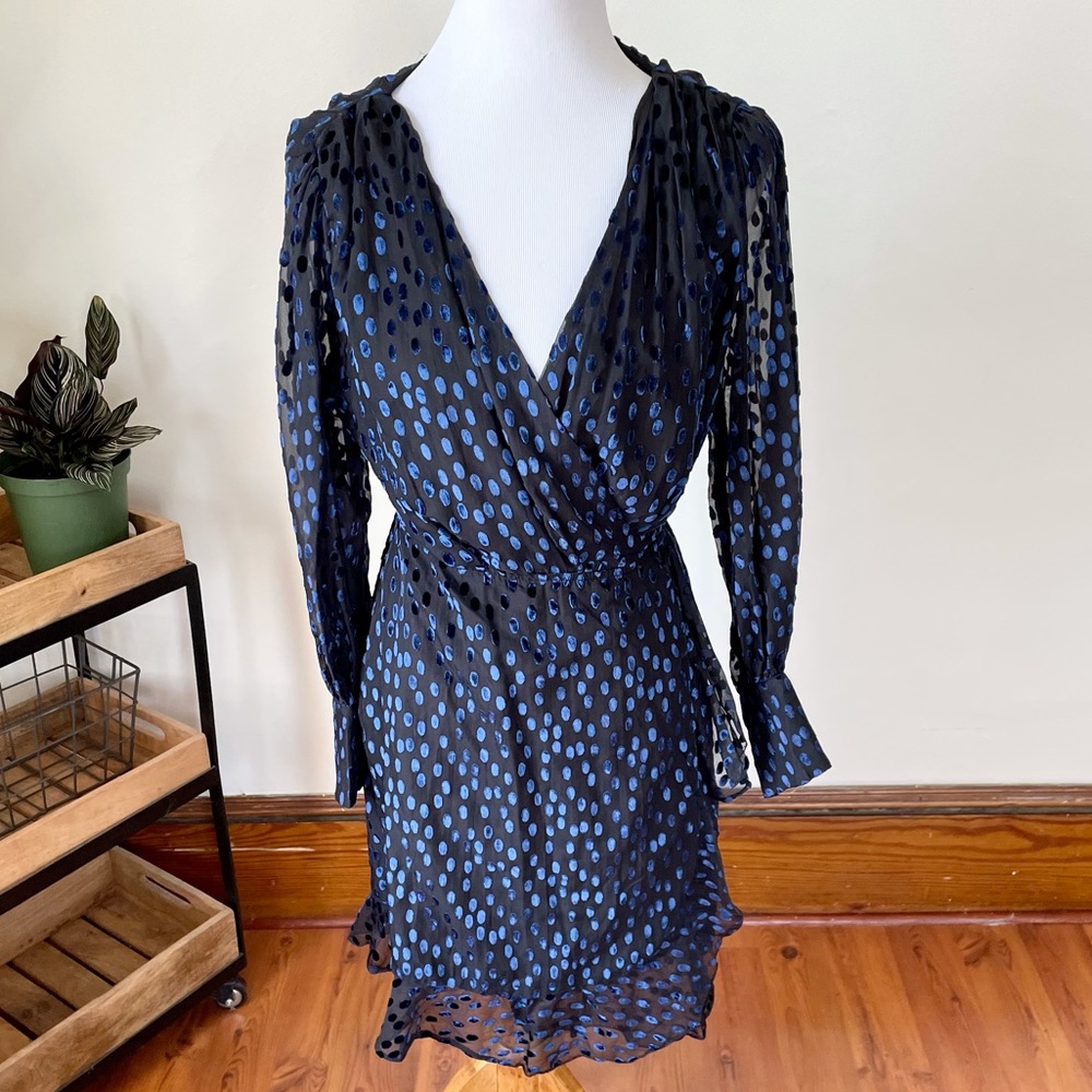 THE KOOPLES Polka Dot Burnout Velvet Wrap Dress